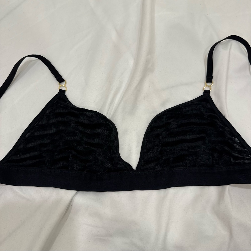 Aerie Black Ribbed Modal Triangle Bralette Superchill Gold Hardware Medium